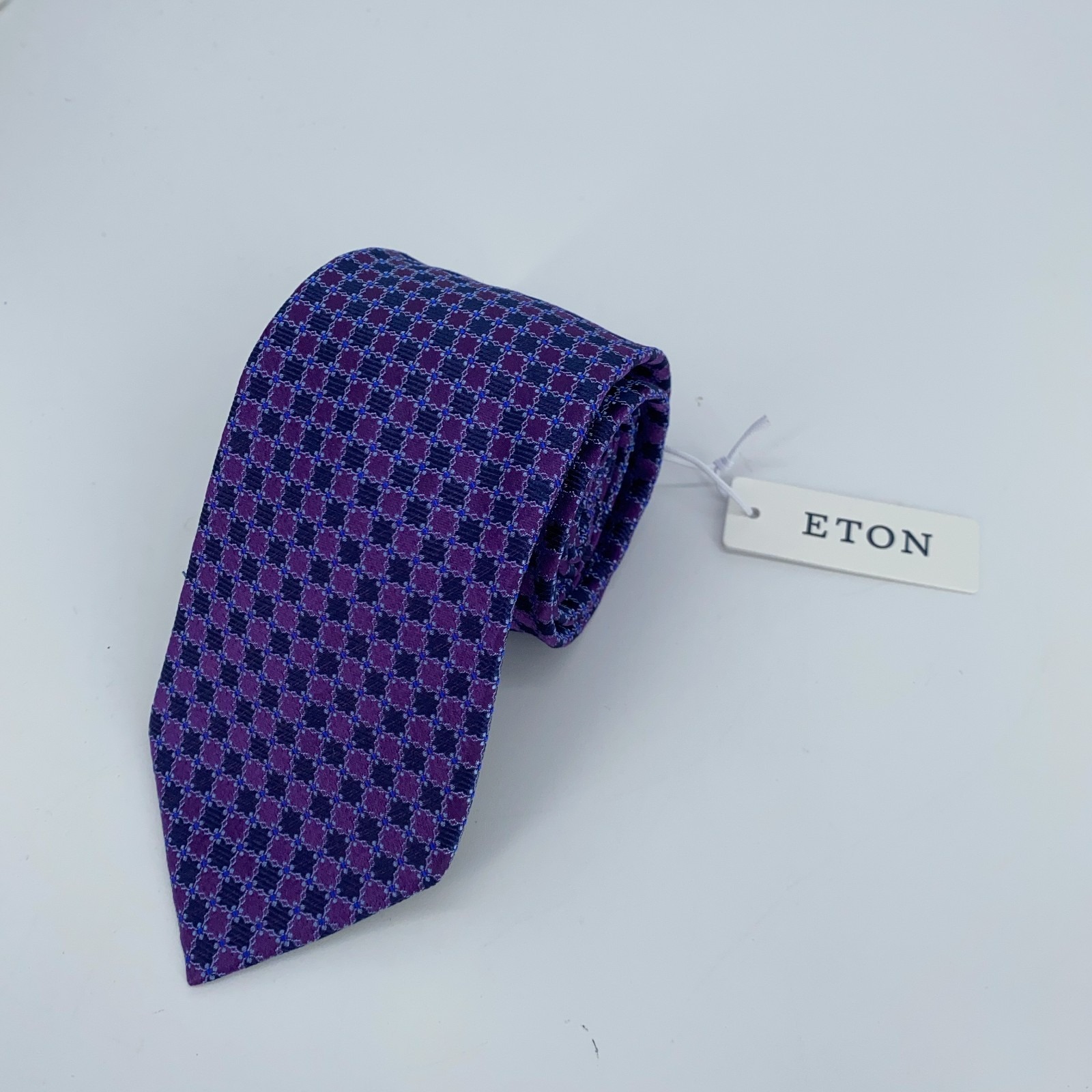 Eton Tie Men One Size Purple Navy Microprint Silk Classic Necktie Italy Made Nwt